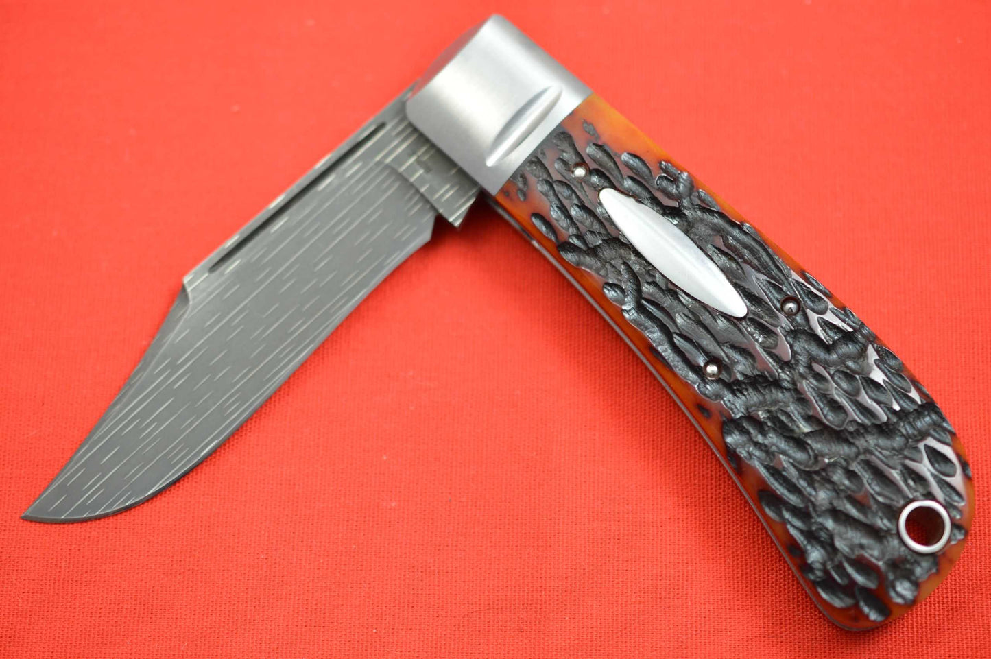 Bill Ruple LANNY'S CLIP, Amber Jigged Bone, Chad Nichols Starfire Damascus (SOLD)