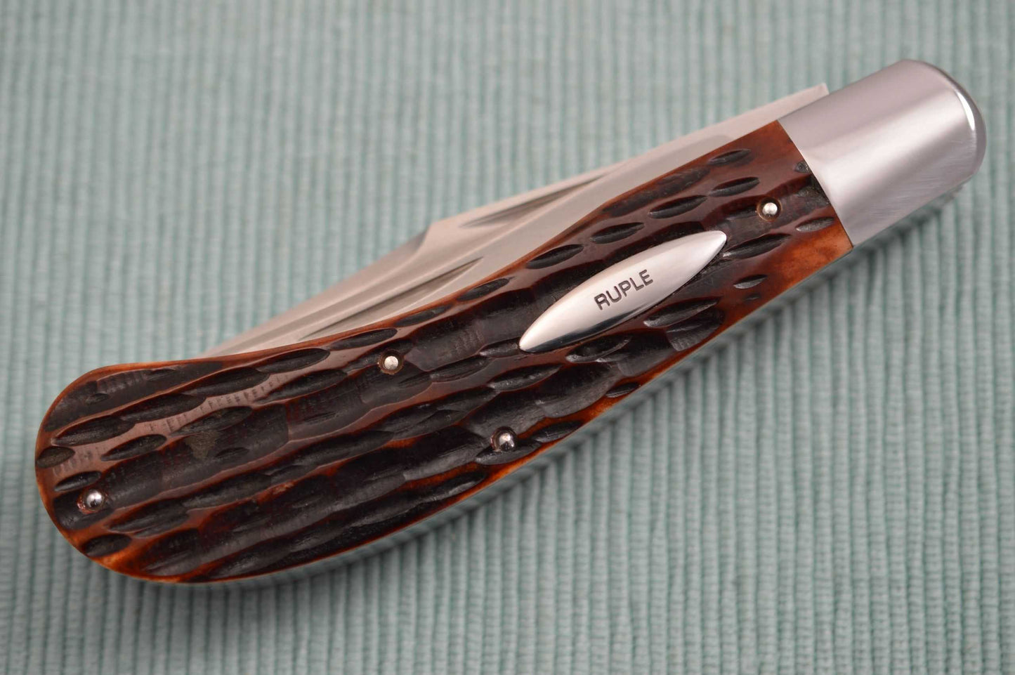 Bill Ruple 2-Blade Saddlehorn Trapper, Mahogany Jigged Bone, Slip-Joint Folding Knife (SOLD)