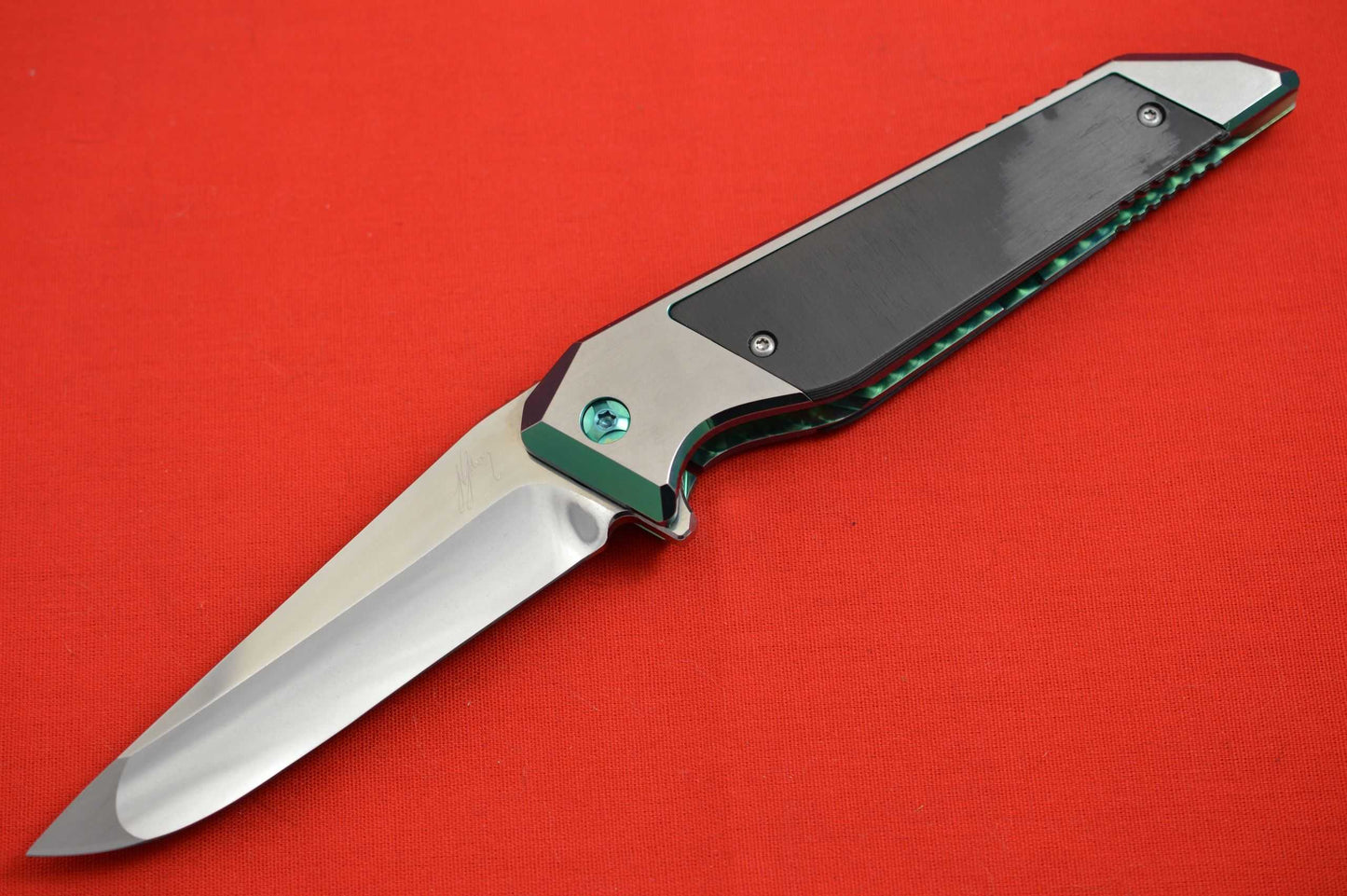 Will Moon Custom MK10 Flipper Folding Knife, Green Anodized Frame (SOLD)