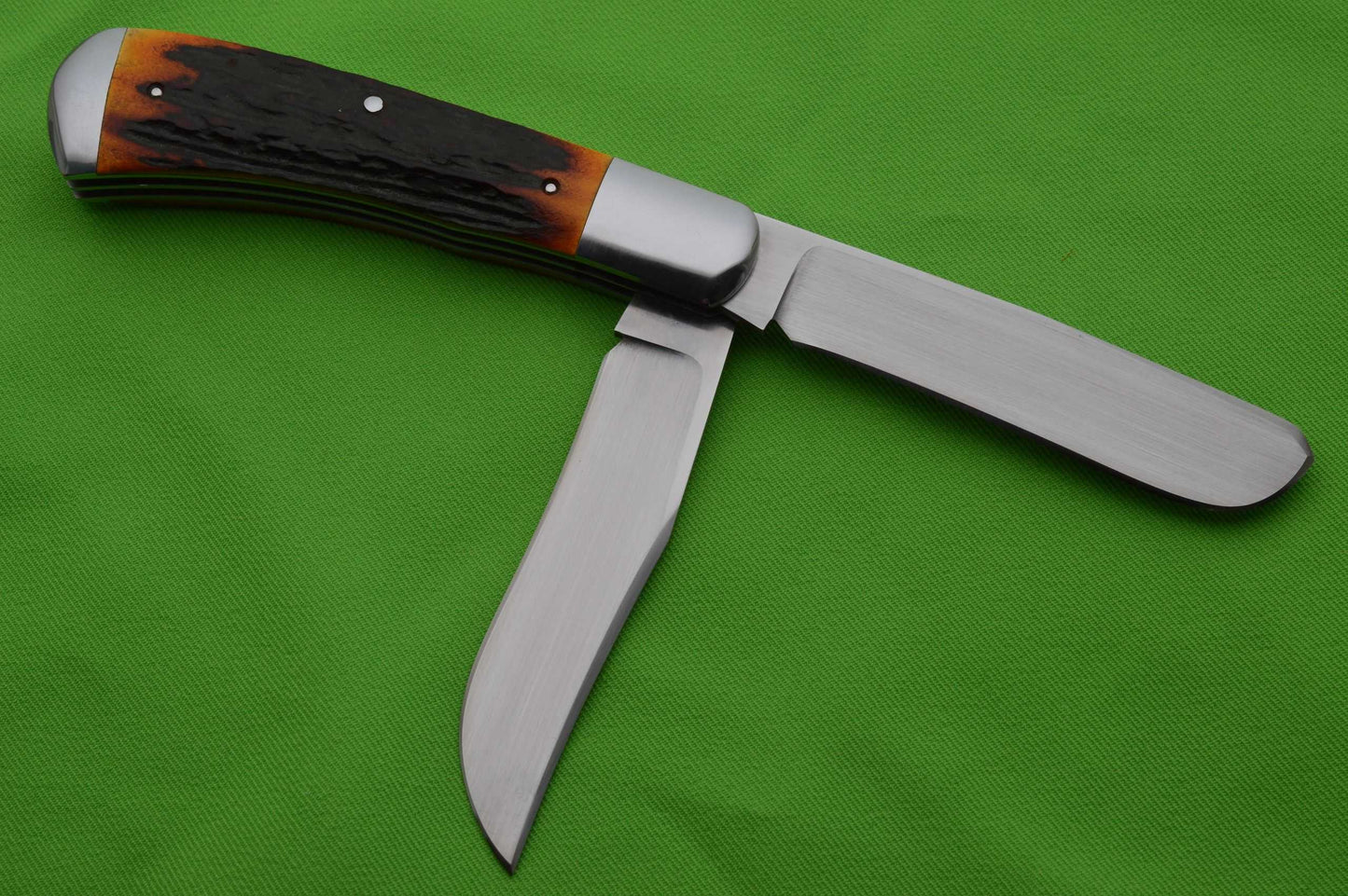 Bill Ruple 2-Blade Large Amber Stag Trapper, Slip-Joint Knife (SOLD)