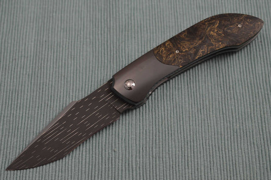 Stephane Sagric Damascus Liner-Lock Front Flipper Knife, Fat Carbon, Zirconium (SOLD)