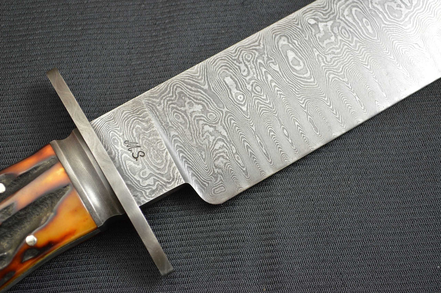 Harvey Dean, M.S. Old Southwest Bowie, Ladder Pattern Damascus, Stag (SOLD)