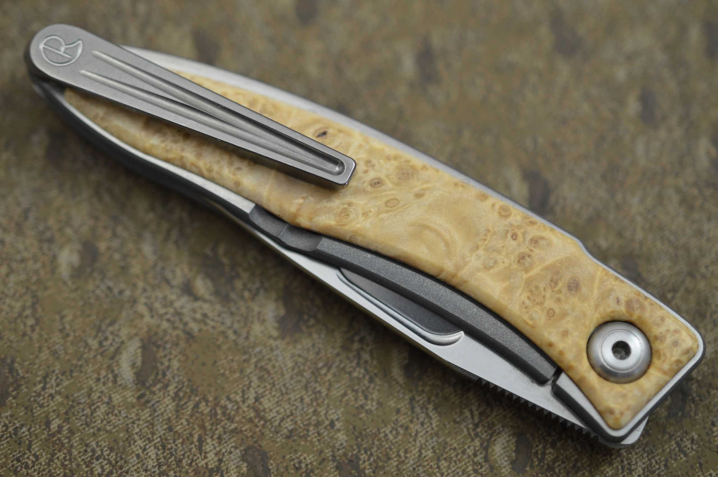 Chris Reeve Mnandi, Box Elder Burl Liner-Lock Folding Knife (SOLD)