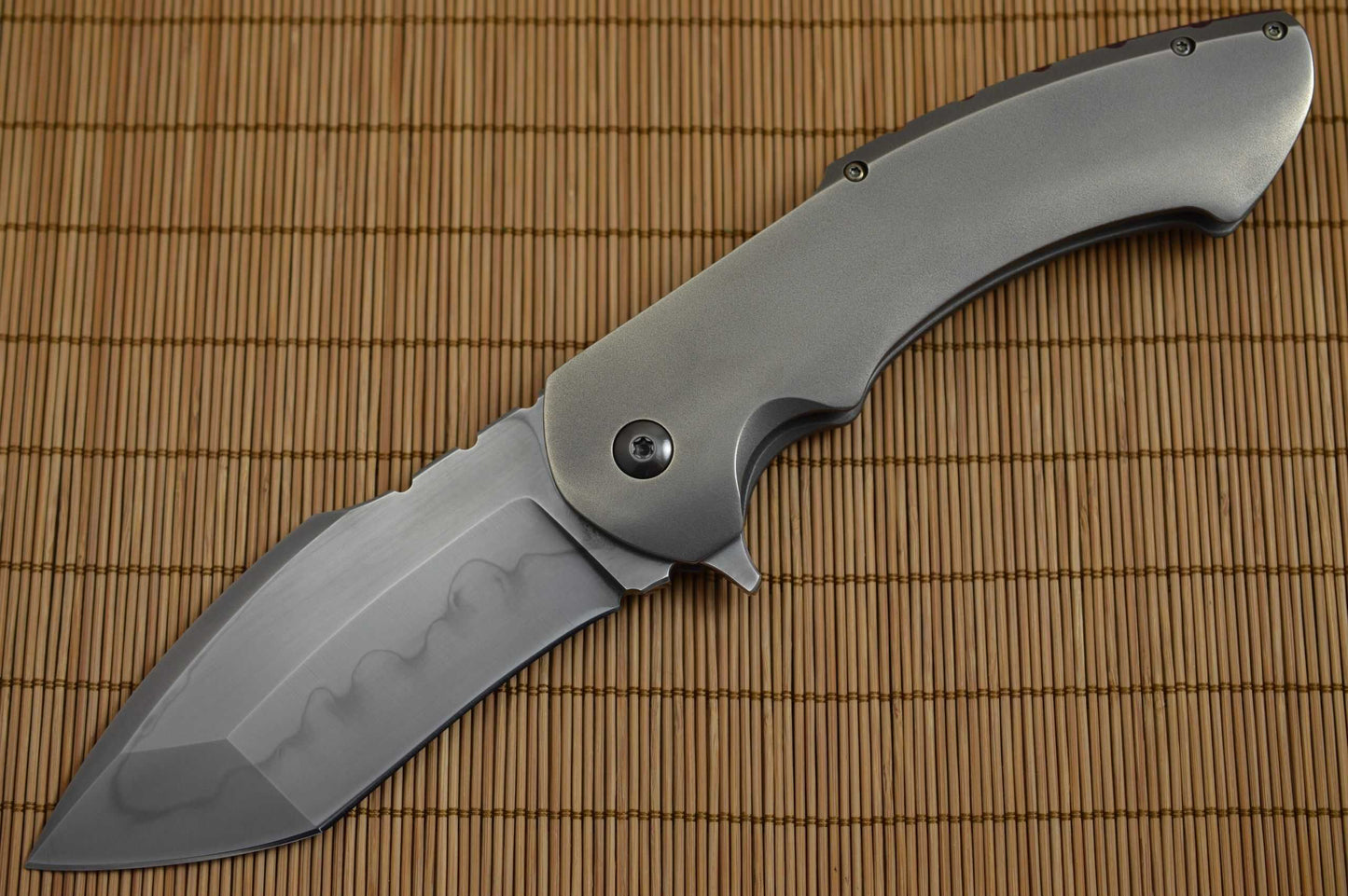 Rick Barrett Large Custom "Fallout" Flipper Folding Knife, Hamon, Zirconium Clip (SOLD)