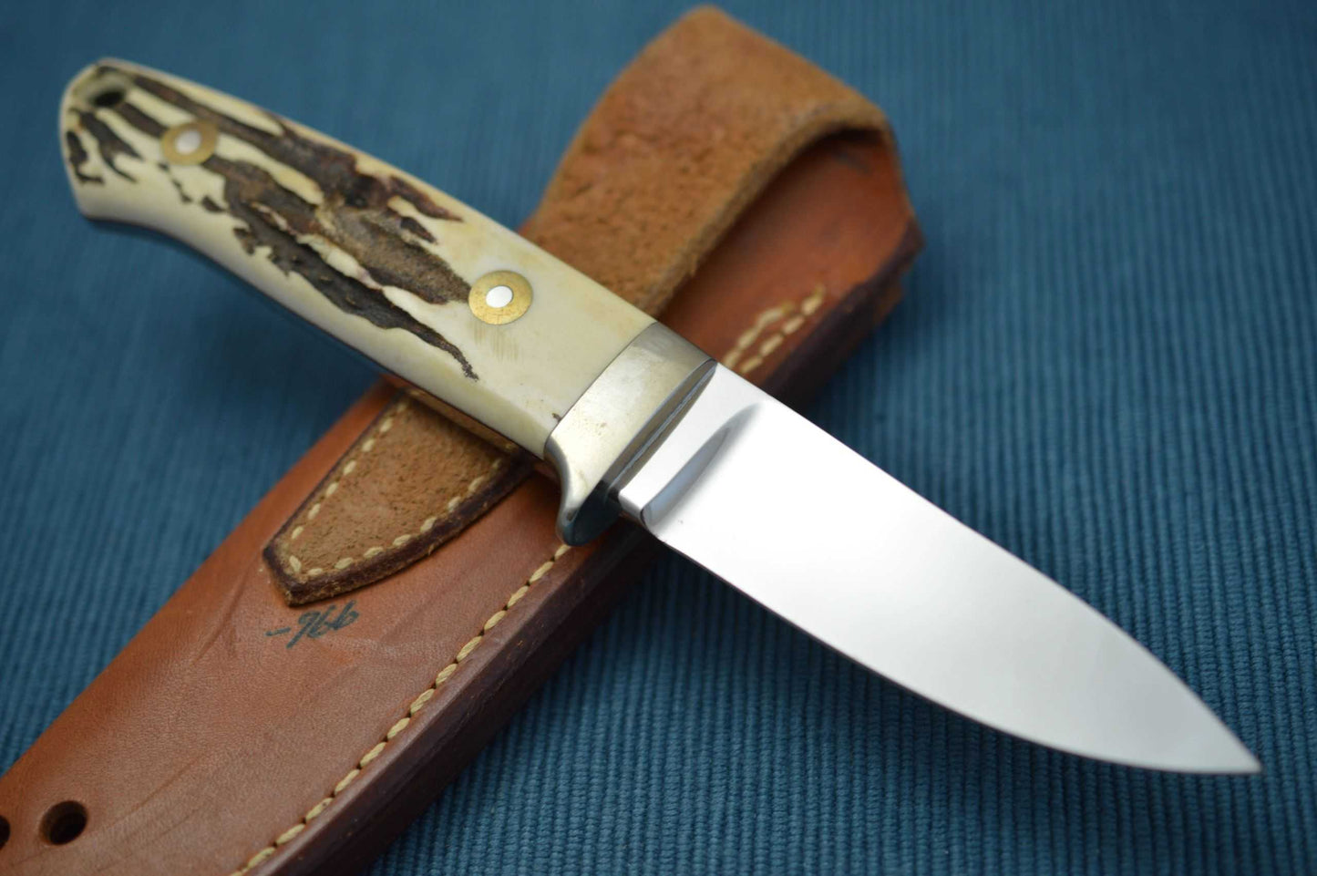 Bob Loveless Stag Semi Skinner Knife #966, Riverside Calif., Leather Sheath (SOLD)