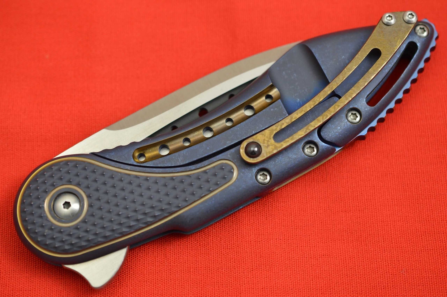 Todd Begg Deluxe Blue and Gold Glimpse 5.5, Semi-Custom, Frame-Lock Flipper (SOLD)