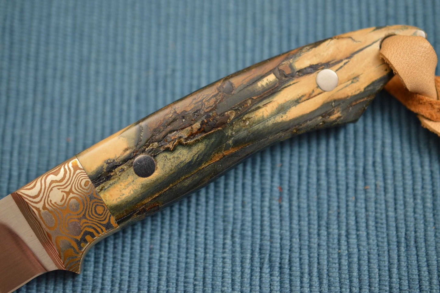 W.D. Pease Fossilized "Swinger", Mokume Bolster, Dangler Leather Sheath (SOLD)