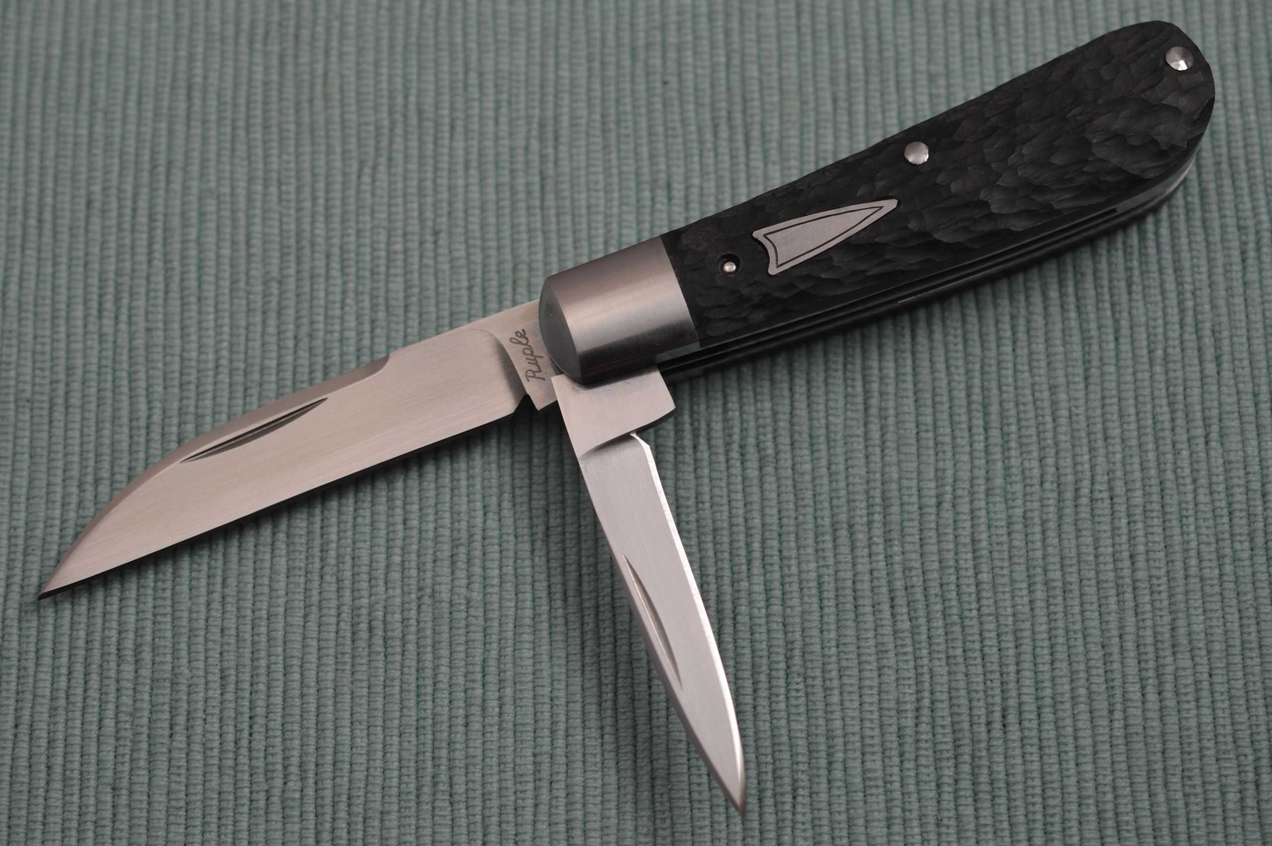 Bill Ruple Hand Jigged Black Micarta 2-Blade Swayback Jack, Slip-Joint ...