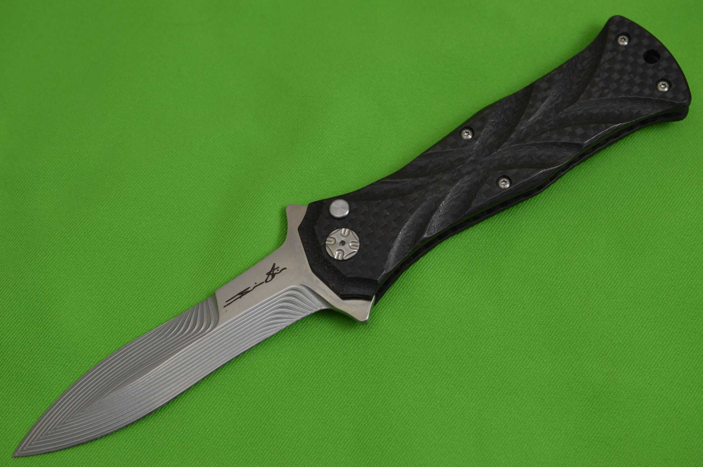 Brian Tighe "Twist Tighe" Bronze Lightning Strike Carbon Fiber, Button Lock Flipper (SOLD)