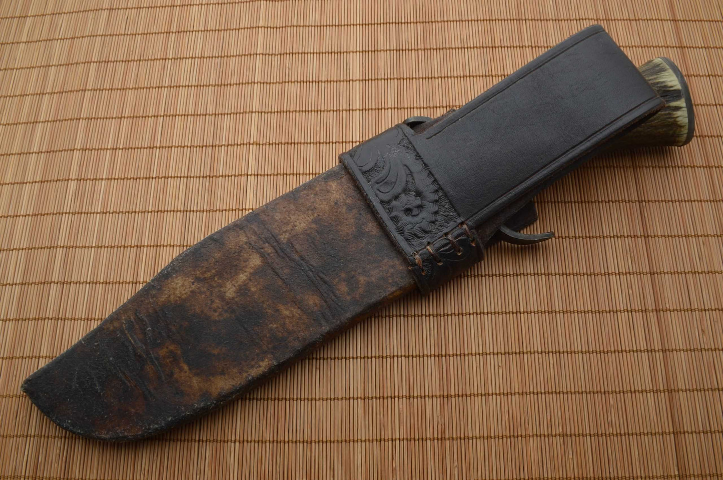 Daniel Winkler, M.S. Damascus Bowie Knife, Karen Shook Rawhide Sheath (SOLD)