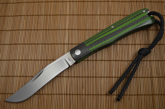 Bill Ruple Slip Joint Linerless Trapper, Carbon Fiber / Green G10, File-Work (SOLD)