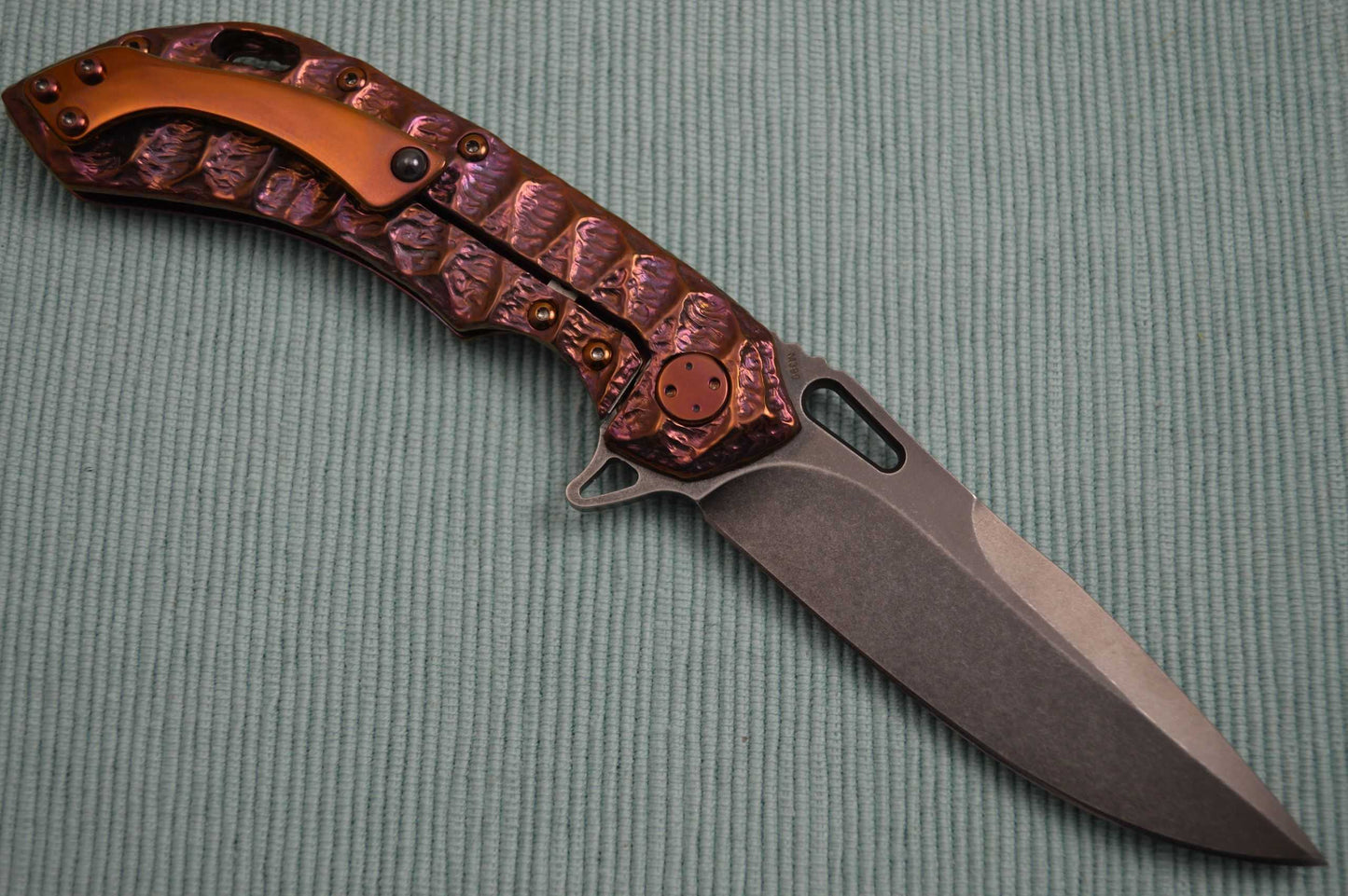 Olamic Cutlery Wayfarer 247 Sculpted Molten Titanium Anodized Handle, PVD Blade (SOLD)