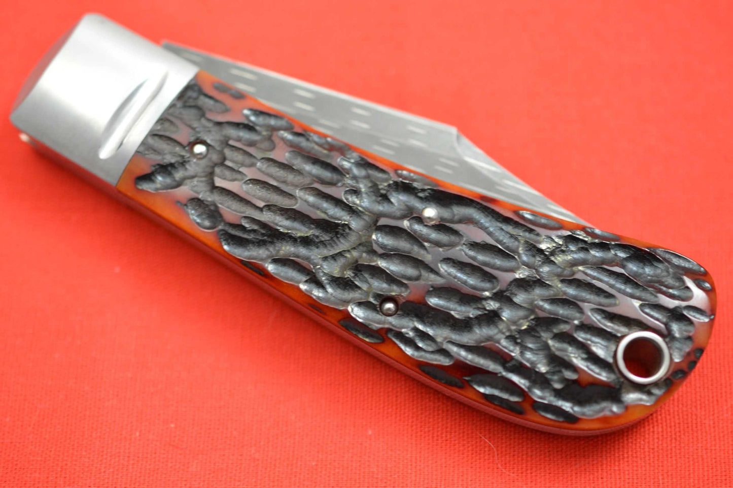 Bill Ruple LANNY'S CLIP, Amber Jigged Bone, Chad Nichols Starfire Damascus (SOLD)