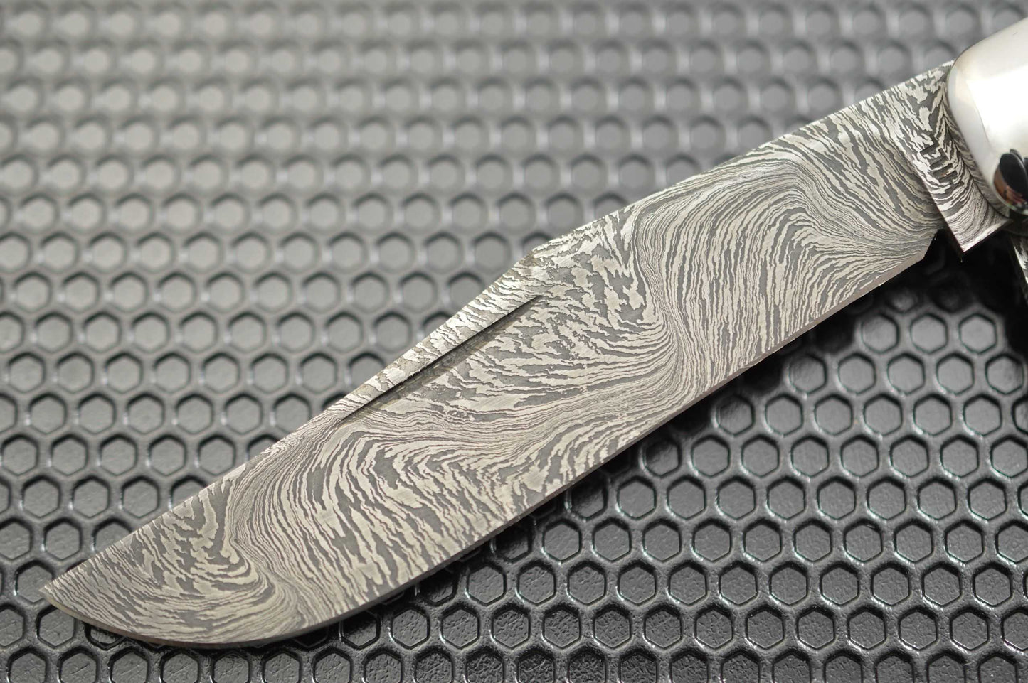 Toby Hill Two-Blade Stag Saddlehorn Trapper, Bruce Barnett "River Of Fire" Damascus Blades (SOLD)