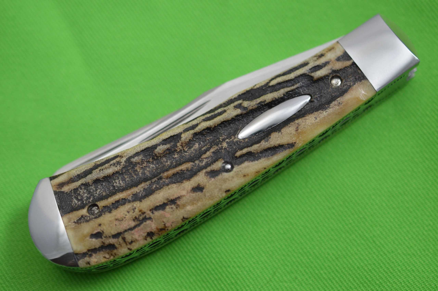 Toby Hill Two-Blade Stag Trapper Slip-Joint Folding Knife, File-Worked Liners / Backspring (SOLD)