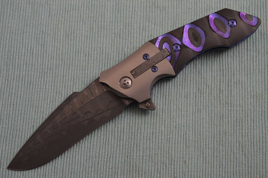 Allen Elishewitz Damascus E-Lock NECROMONGER Flipper Folding Knife (SOLD)