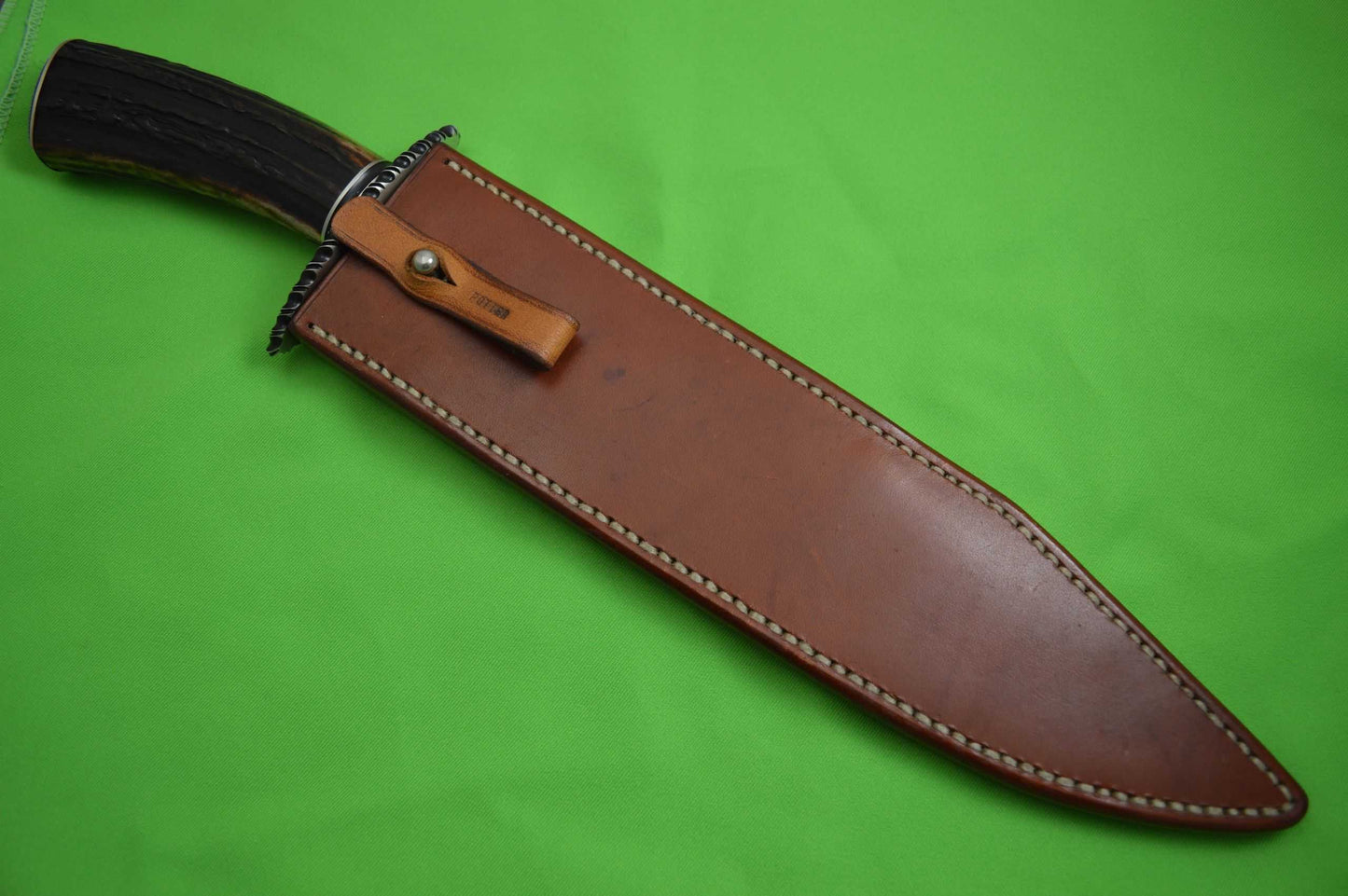 Timothy Potier, M.S. Large Stag Bowie, Leather Sheath (SOLD)