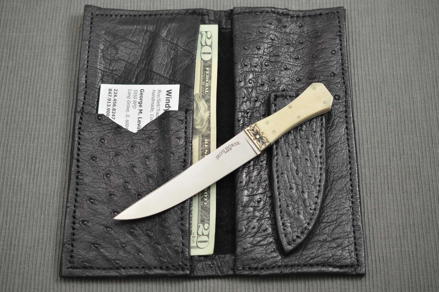 Billy Bob Sowell M.S. Miniature Coffin Handle Bowie, Alligator Billfold (SOLD)