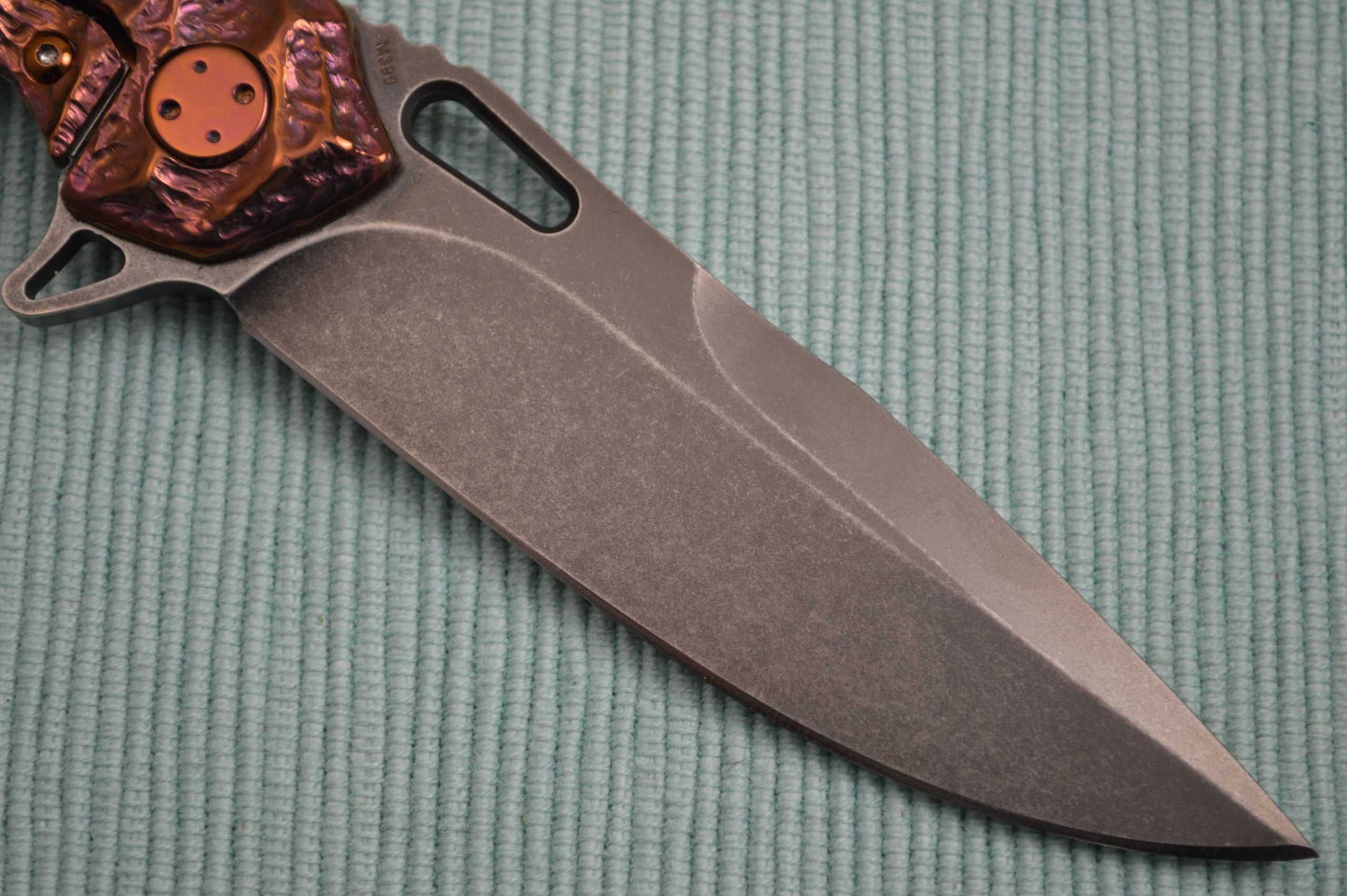 Olamic Cutlery Wayfarer 247 Sculpted Molten Titanium Anodized Handle, PVD Blade (SOLD)