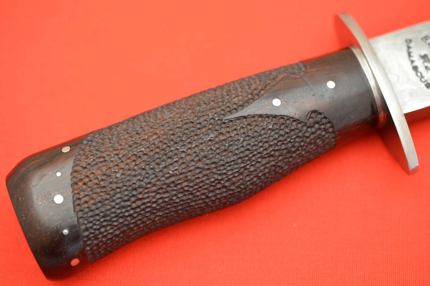 Bill Bagwell M.S. Damascus Fighting Knife, Leather Sheath (SOLD)