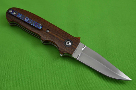 Chad Nell Custom "New York Flipper", Cross-Cut Natural Brown Canvas Micarta, Kraken Black Timascus Clip (SOLD)