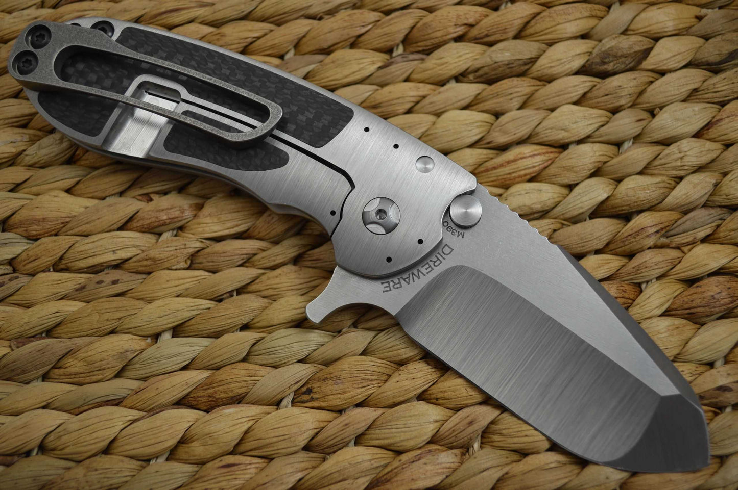 Direware S-96 Flipper, Titanium Frame Carbon Fiber Inlays, Satin M390 Blade (SOLD)