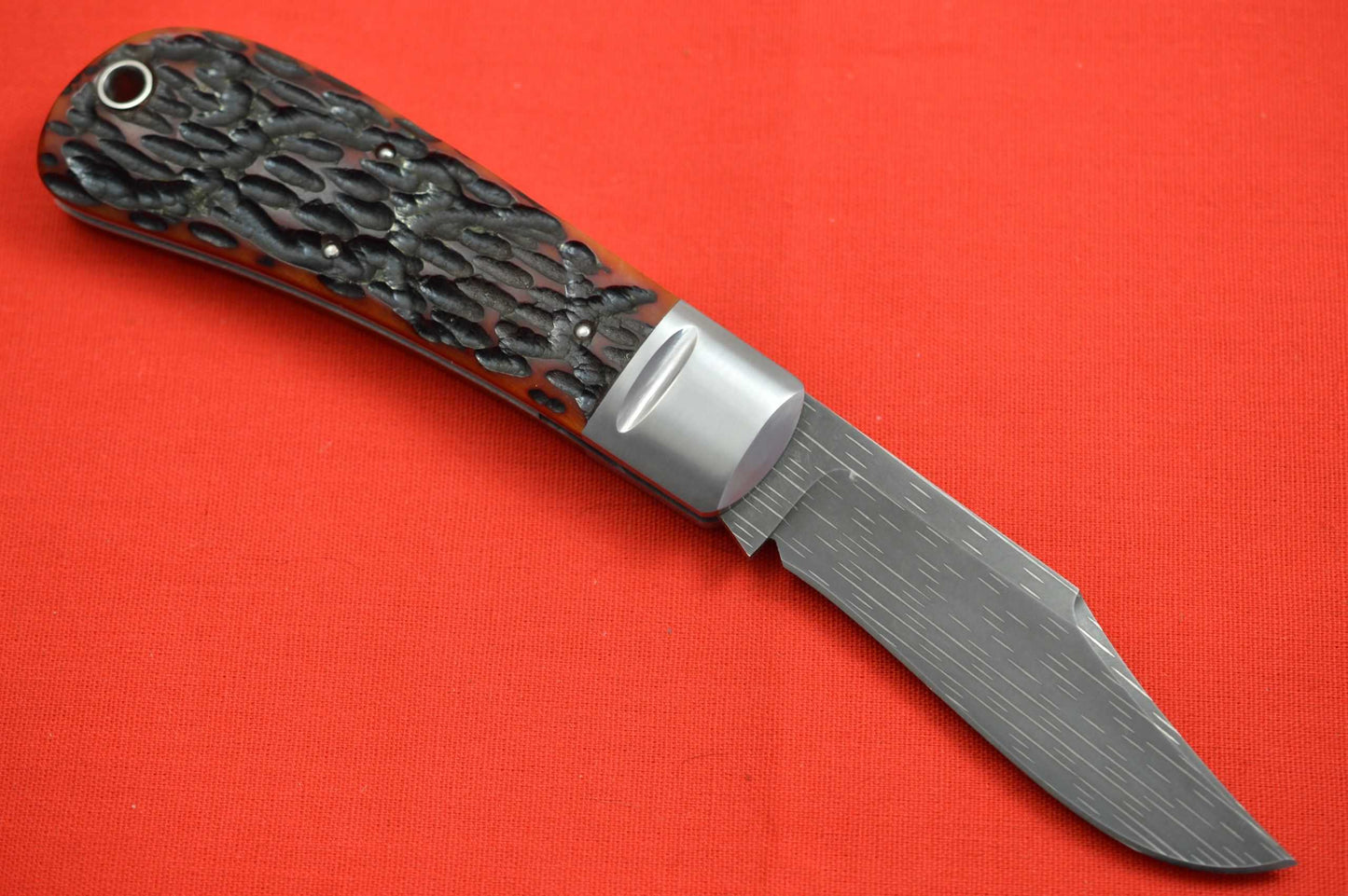 Bill Ruple LANNY'S CLIP, Amber Jigged Bone, Chad Nichols Starfire Damascus (SOLD)