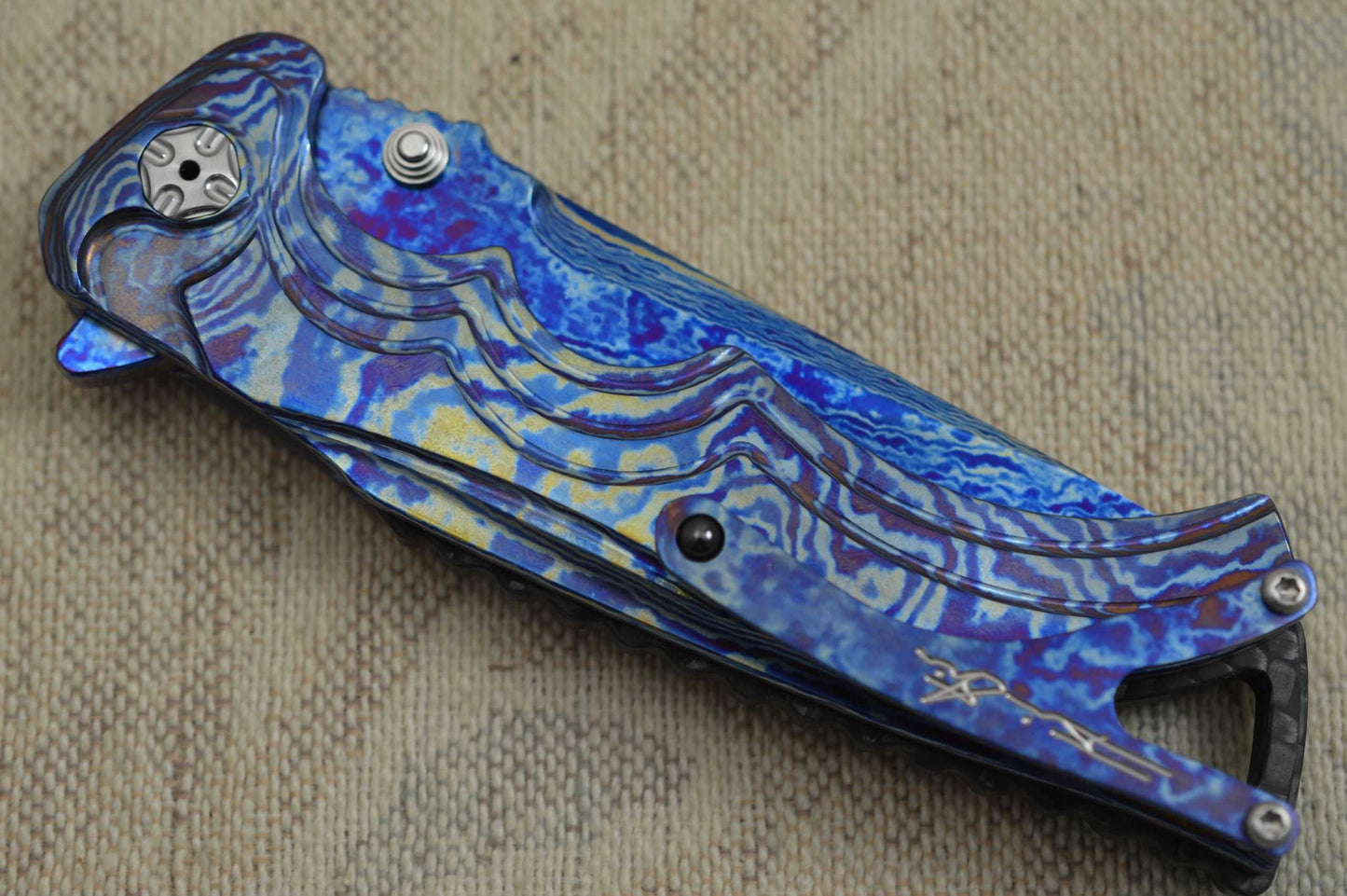 Brian Tighe TKI 2016 "Tighe Fighter" San Mai Beta C Titanium Core Blade, Timascus Scales (SOLD)