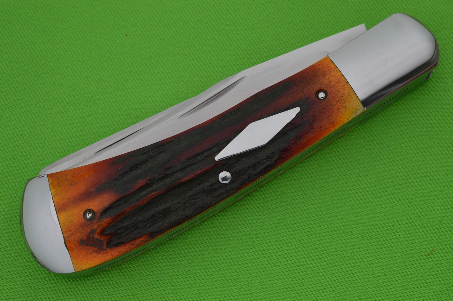 Bill Ruple 2-Blade Large Amber Stag Trapper, Slip-Joint Knife (SOLD)