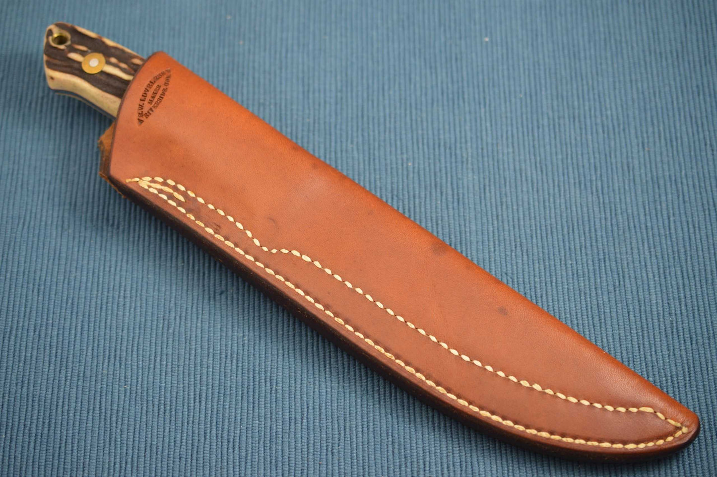 Bob Loveless Large Stag Skinner Knife, Double Nude, Riverside Police Dept. Top Gun 1987, Leather Sheath (SOLD)