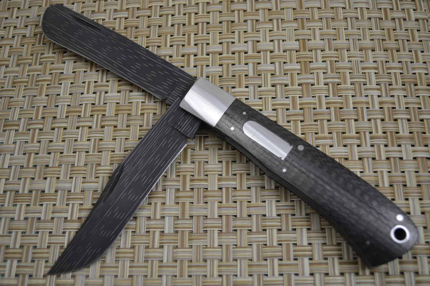 Bill Ruple Large Carbon Fiber Two Blade Trapper, Chad Nichols Starfire Damascus (SOLD)