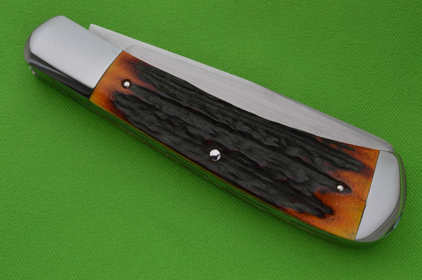 Bill Ruple 2-Blade Large Amber Stag Trapper, Slip-Joint Knife (SOLD)