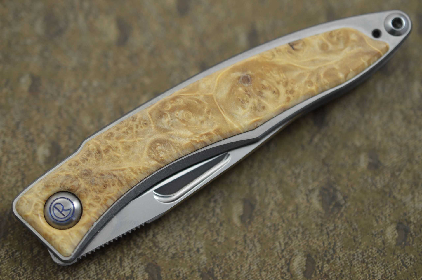 Chris Reeve Mnandi, Box Elder Burl Liner-Lock Folding Knife (SOLD)