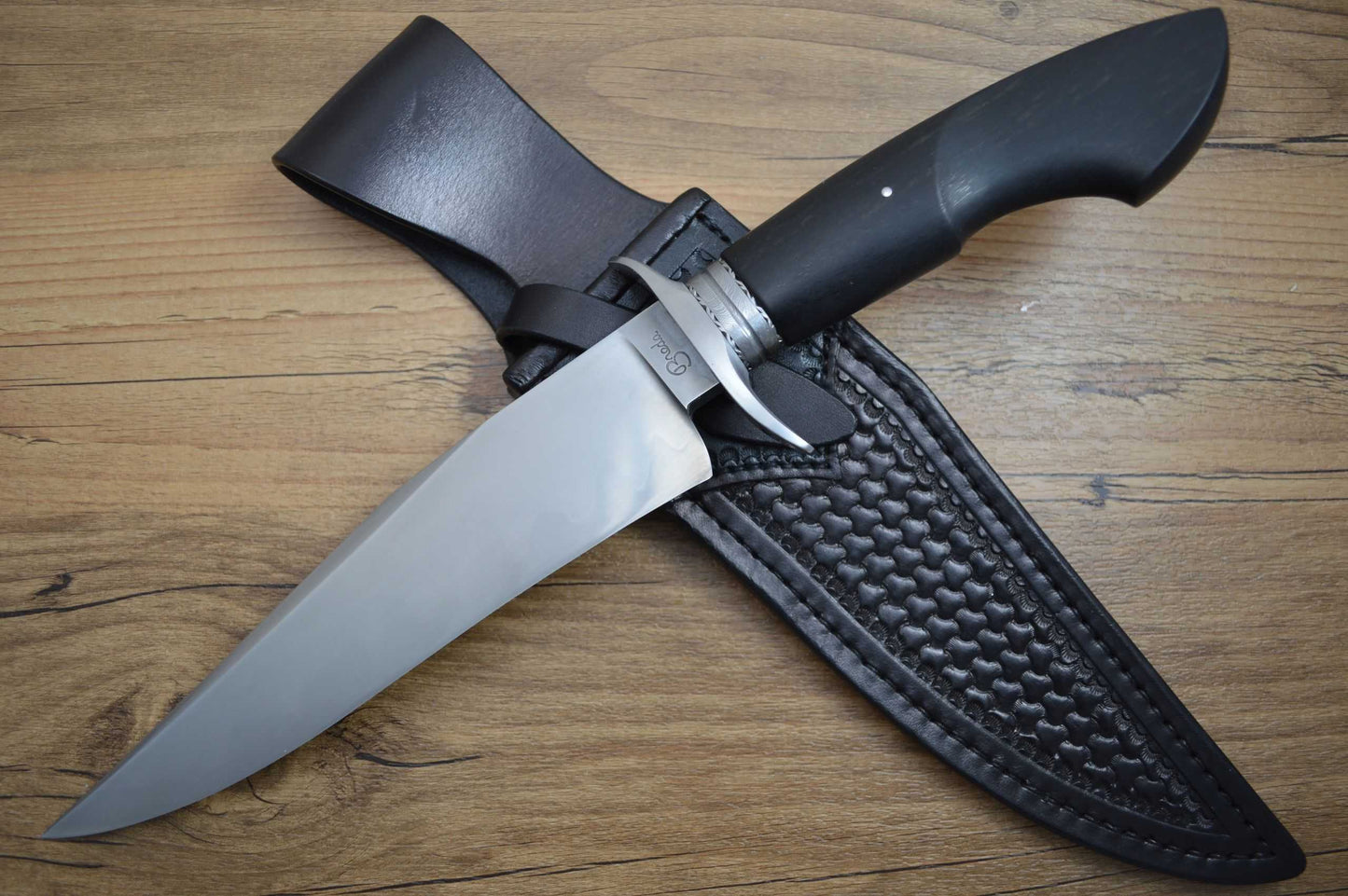 Ben Breda J.S. W-2 Ebony Fighter, Hamon, Leather Sheath (SOLD)