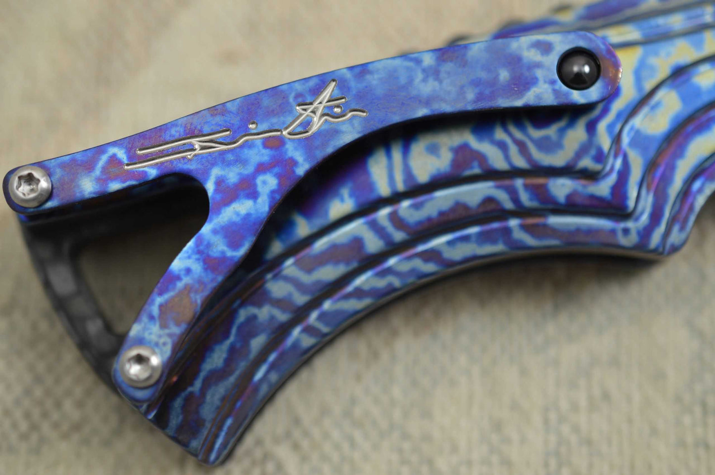 Brian Tighe TKI 2016 "Tighe Fighter" San Mai Beta C Titanium Core Blade, Timascus Scales (SOLD)