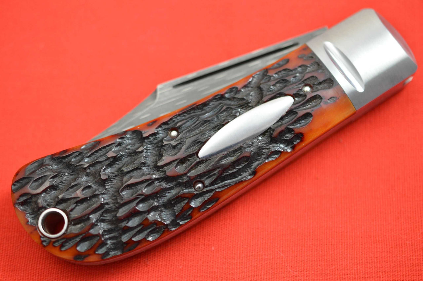 Bill Ruple LANNY'S CLIP, Amber Jigged Bone, Chad Nichols Starfire Damascus (SOLD)