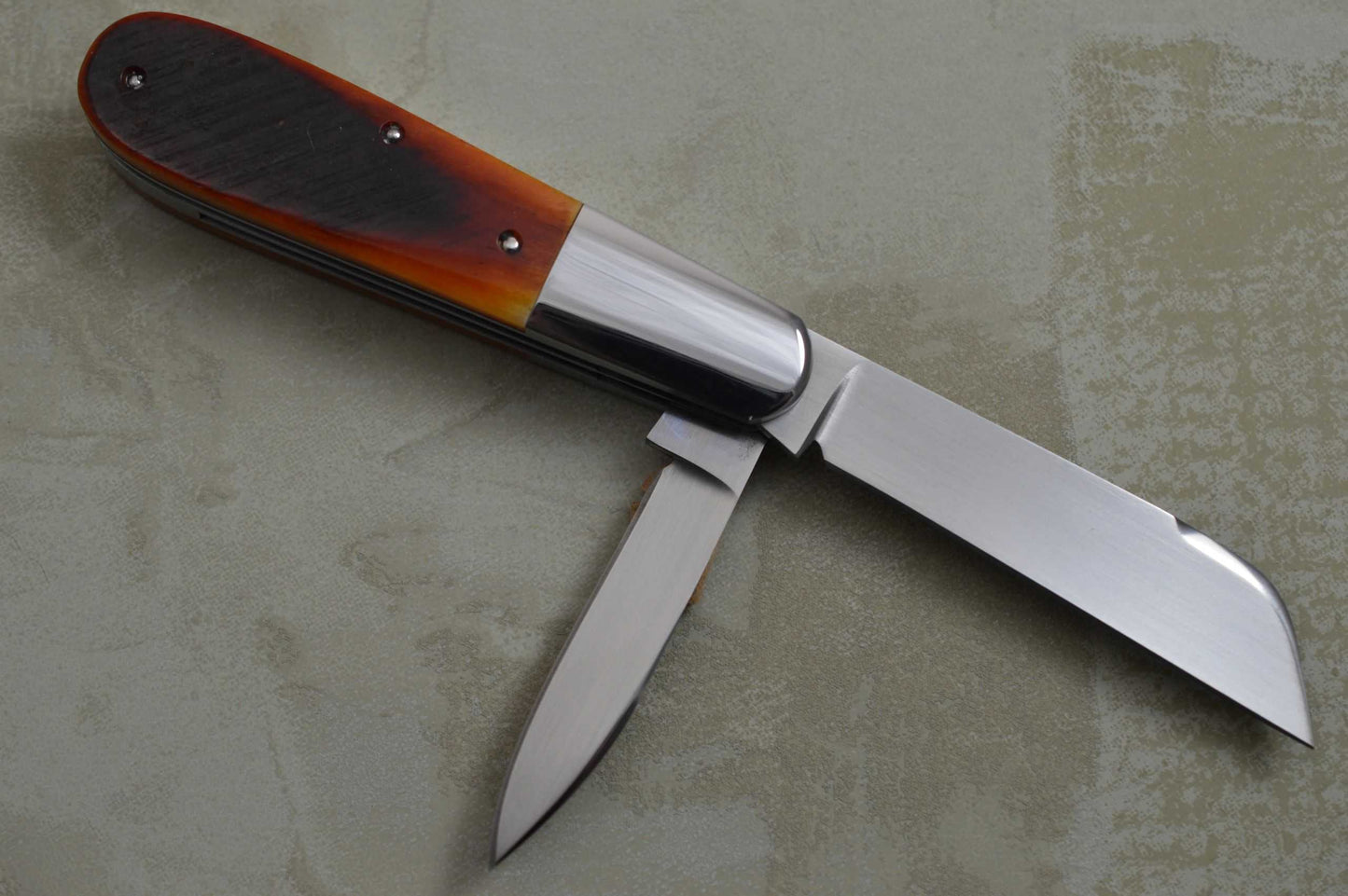 Bill Ruple 2-Blade BARLOW, Crosscut Amber Burnt Bone Scales (SOLD)