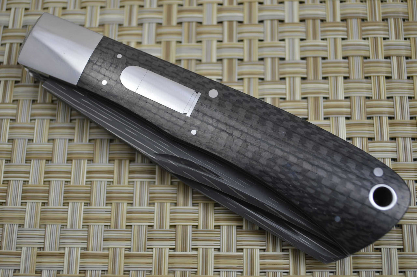 Bill Ruple Large Carbon Fiber Two Blade Trapper, Chad Nichols Starfire Damascus (SOLD)