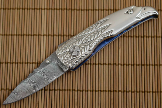 Kevin Hoffman KLH Gent's Eagle Folder, Sterling Silver, Damasteel Blade (SOLD)