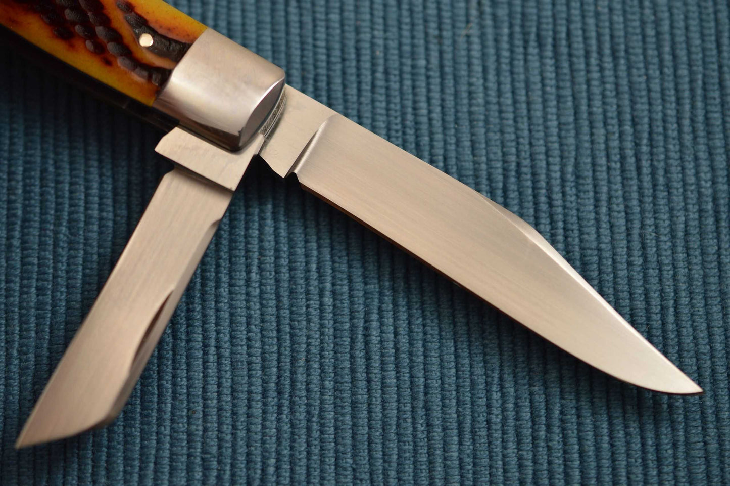 Bill Ruple 3-Blade Stockman, Serpentine Amber Jigged Bone Scales, File-Work (SOLD)