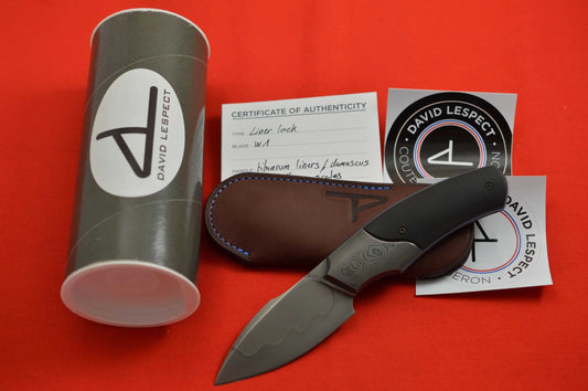 David Lespect Liner-Lock Folder, Ebony Scales, Damascus, 2019 Blade Show (SOLD)