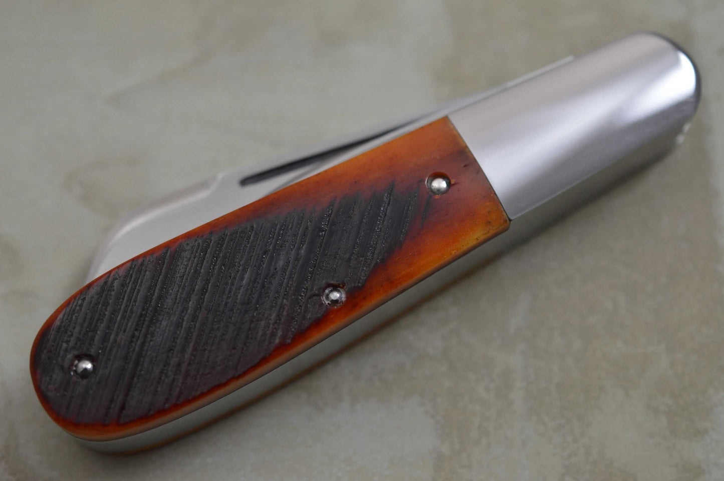 Bill Ruple 2-Blade BARLOW, Crosscut Amber Burnt Bone Scales (SOLD)