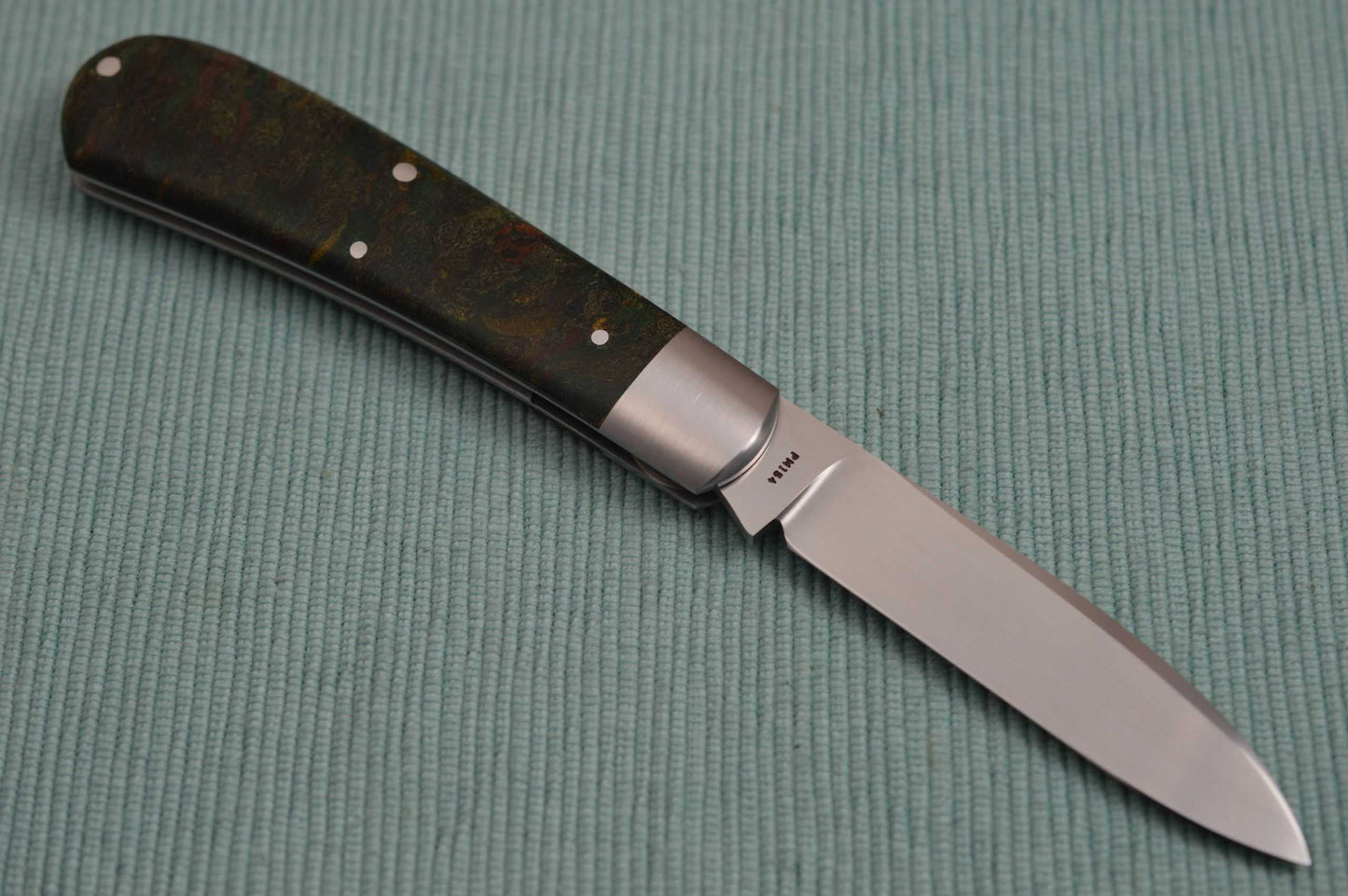 Tom Ploppert ZULU Spear, Original Antique Green "Rag" Micarta Scales (SOLD)