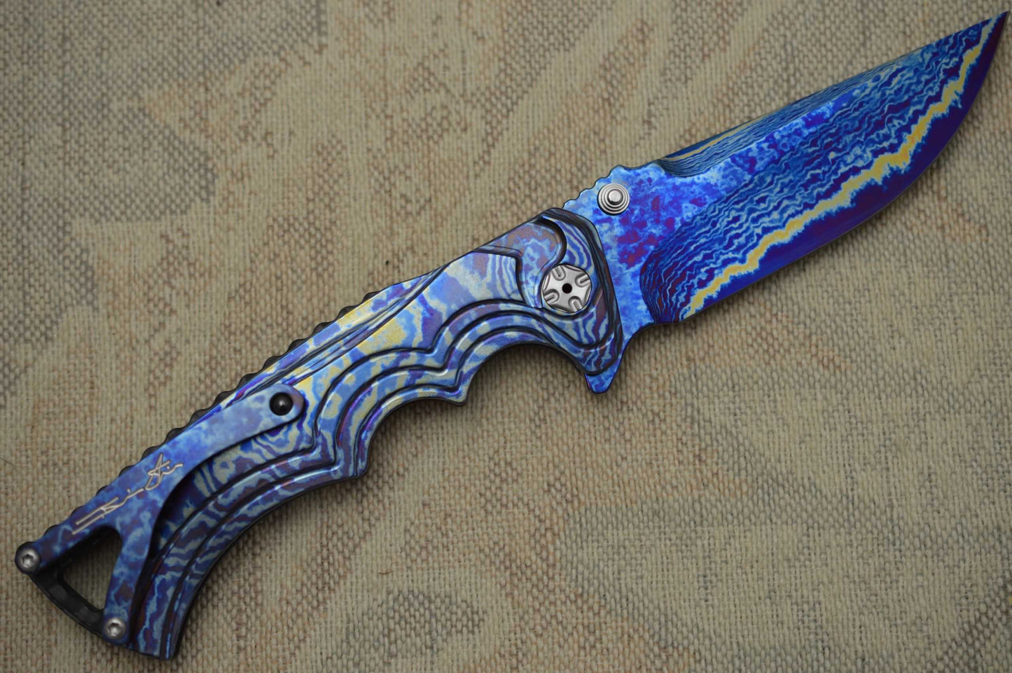 Brian Tighe TKI 2016 "Tighe Fighter" San Mai Beta C Titanium Core Blade, Timascus Scales (SOLD)