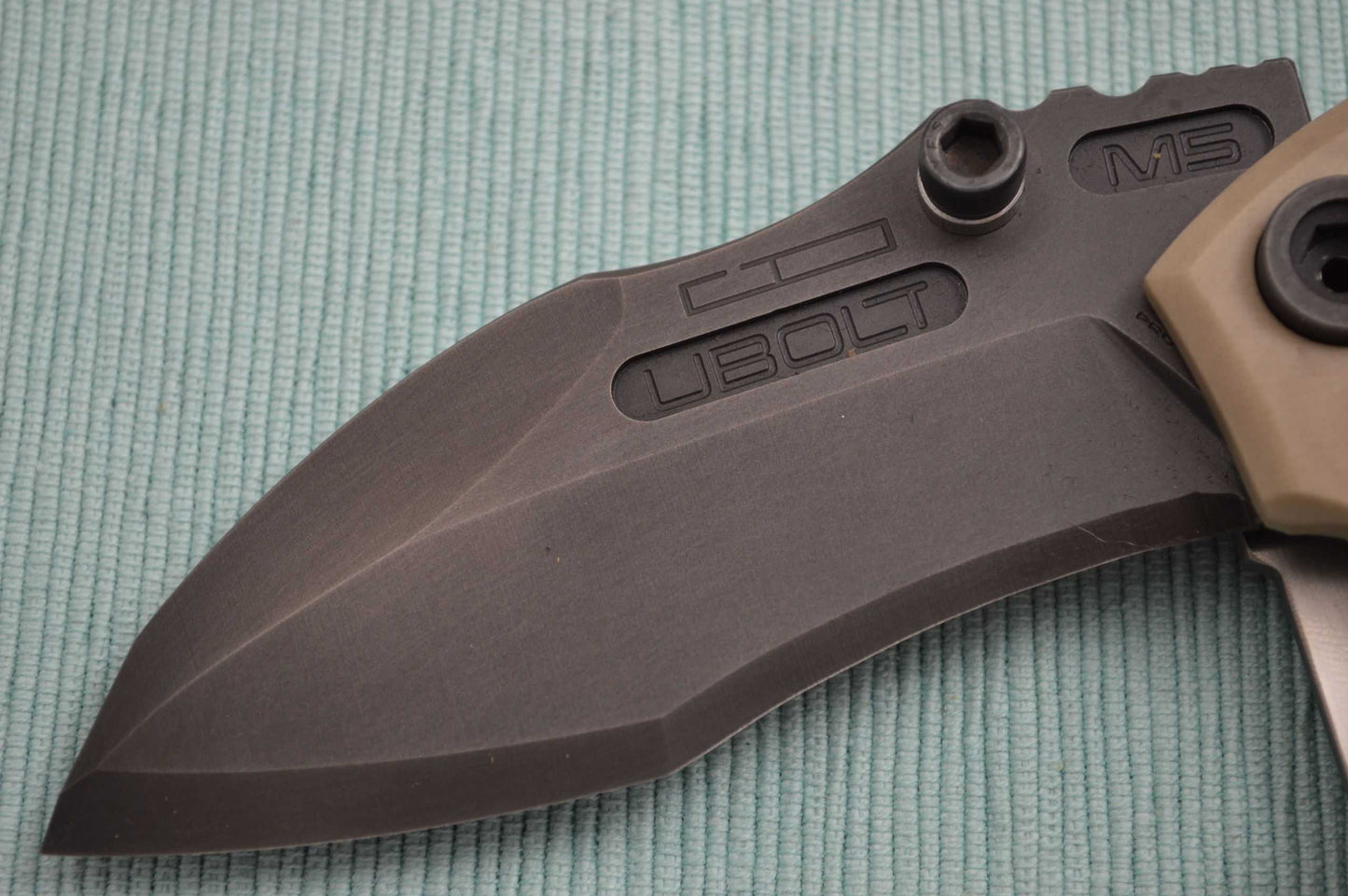 Dwaine Carrillo PROTOTYPE Button-Lock Scout M5, Desert Tan G10, Black Oxide Finish Blade (SOLD)