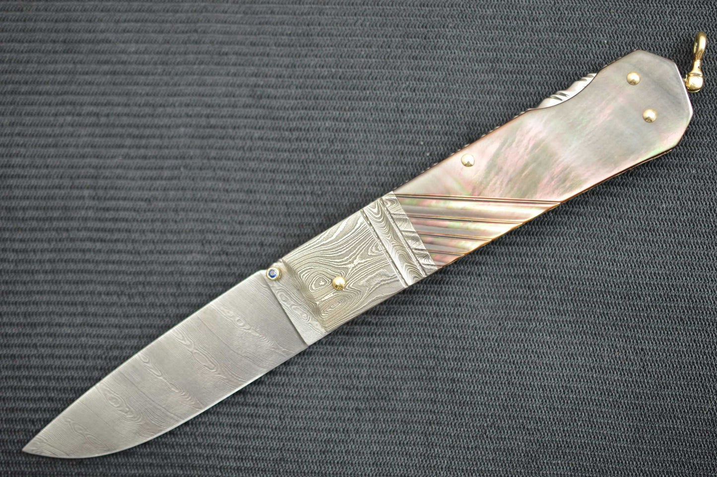 Barry Davis Sole Authorship Blacklip Pearl & Damascus Lock-Back, 14K Gold Bale & Toothpick