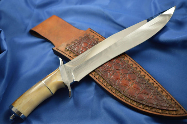 Kent Draper Large Fighting Knife, Fossil Handle, Schrap Leather Sheath ...