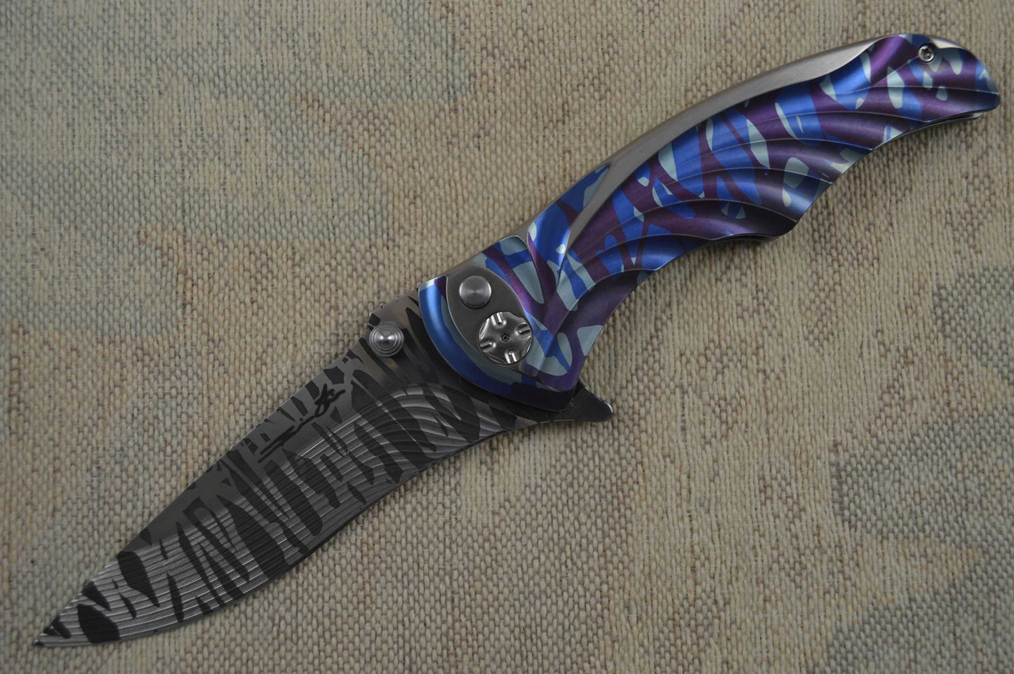 Brian Tighe "Tighe Coon" Tighe-Ger Stripe Flipper with Sculpted Titanium Anodized Handle (SOLD)