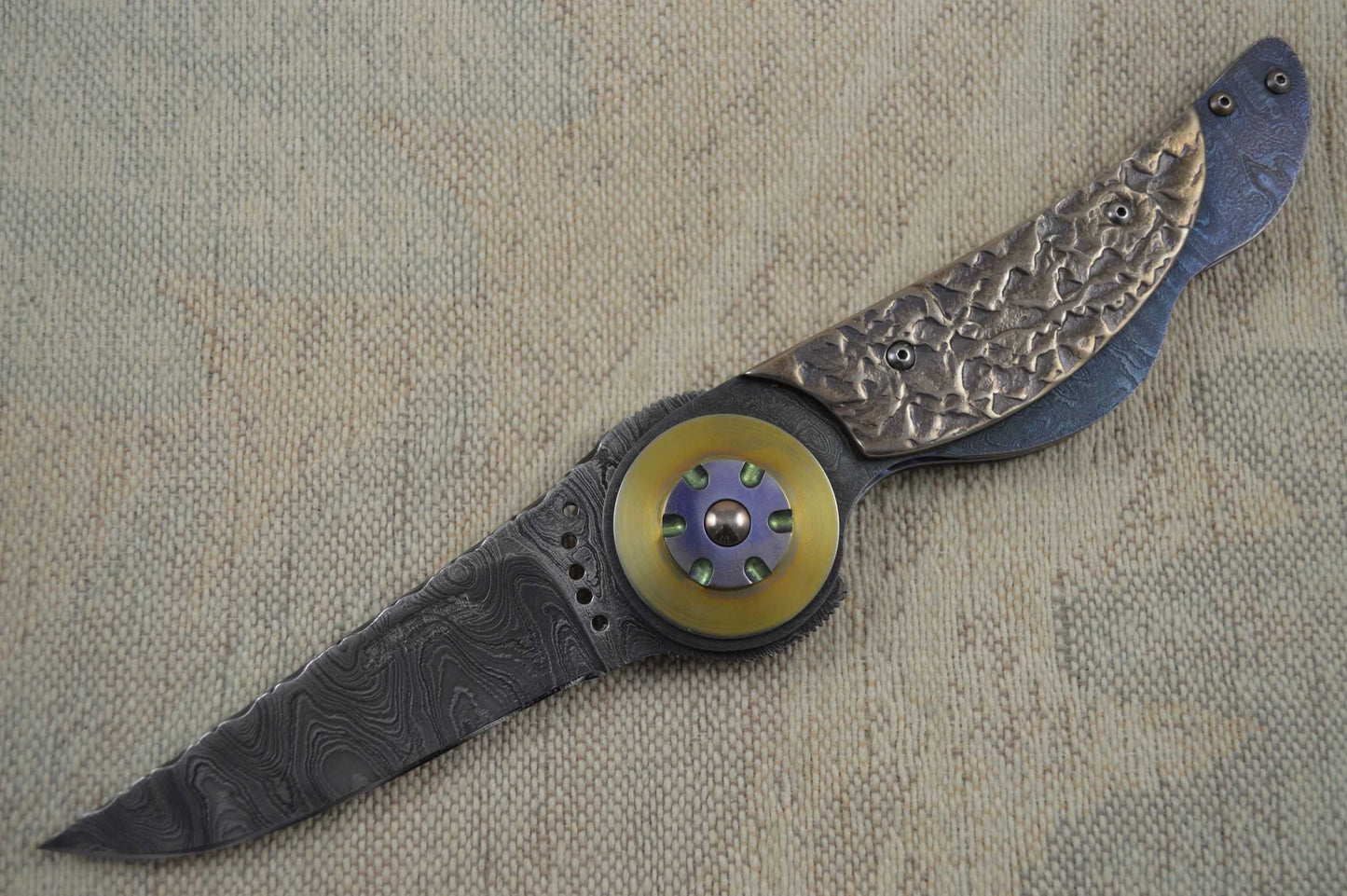 Randall Gilbreath Damascus Folding Art Knife, Don Fogg Sculpted Titanium Scales (SOLD)