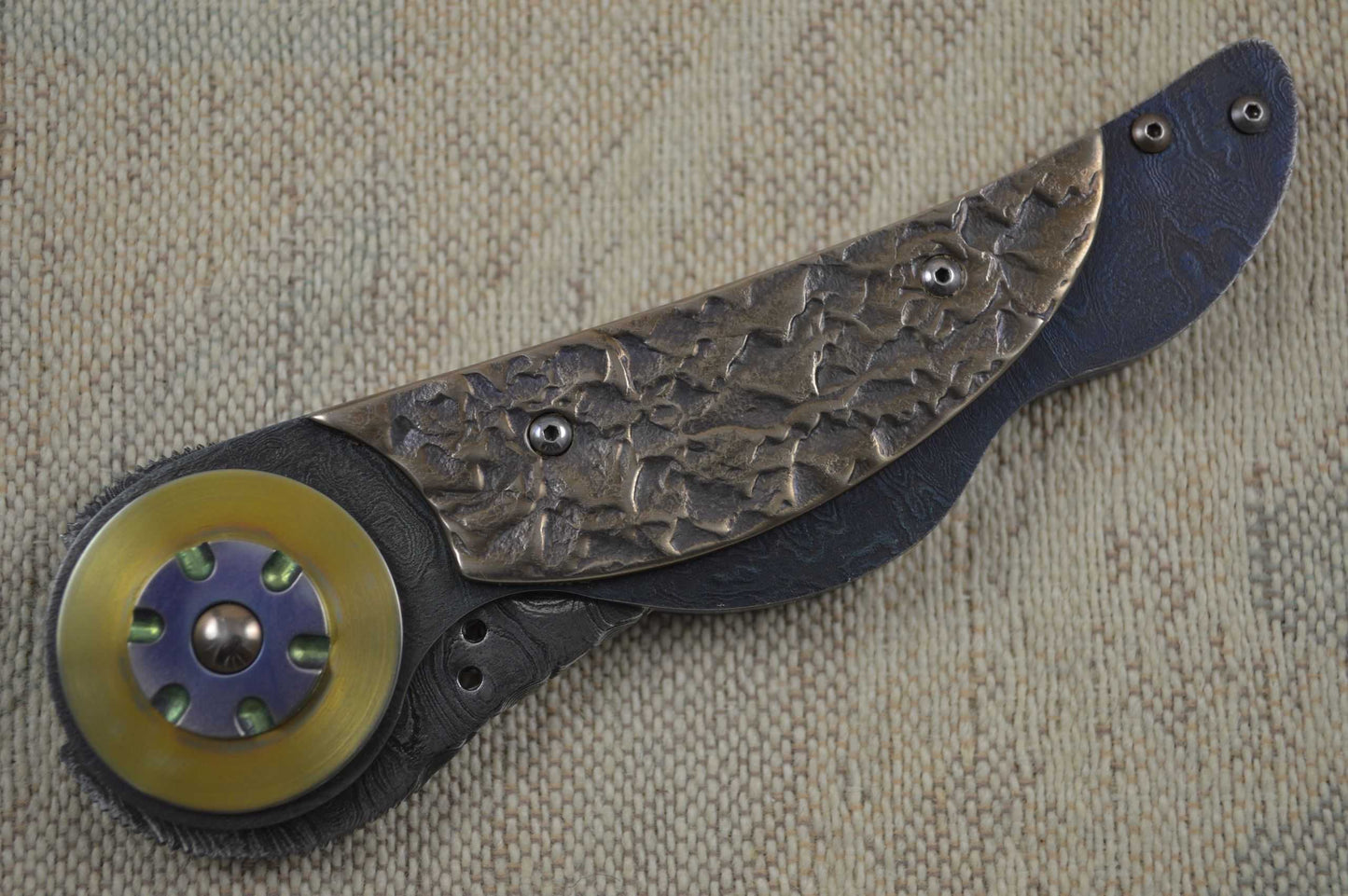 Randall Gilbreath Damascus Folding Art Knife, Don Fogg Sculpted Titanium Scales (SOLD)